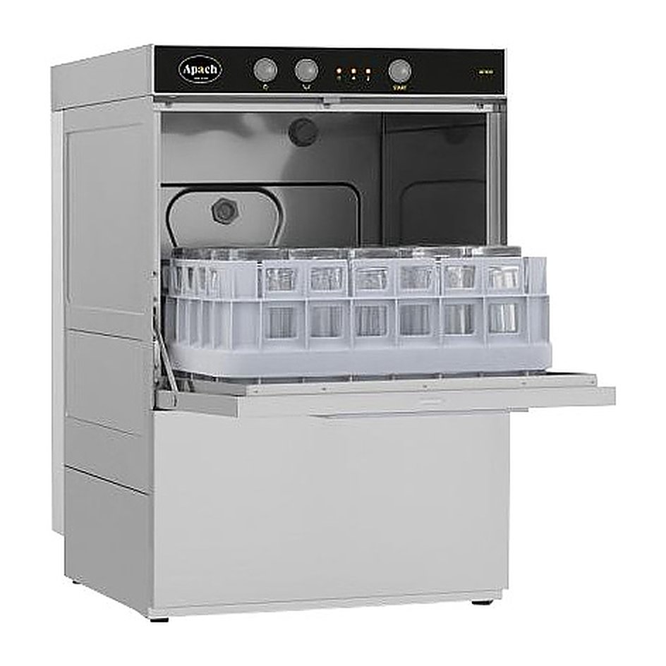 Стаканомоечная машина Apach Chef Line AF400DDP, дозатор моющего средства, помпа слива