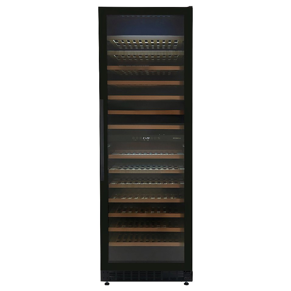 Винный шкаф Hyundai HBWC 1765 DC 415 л 595х680х1770 мм однокамерный, черное стекло